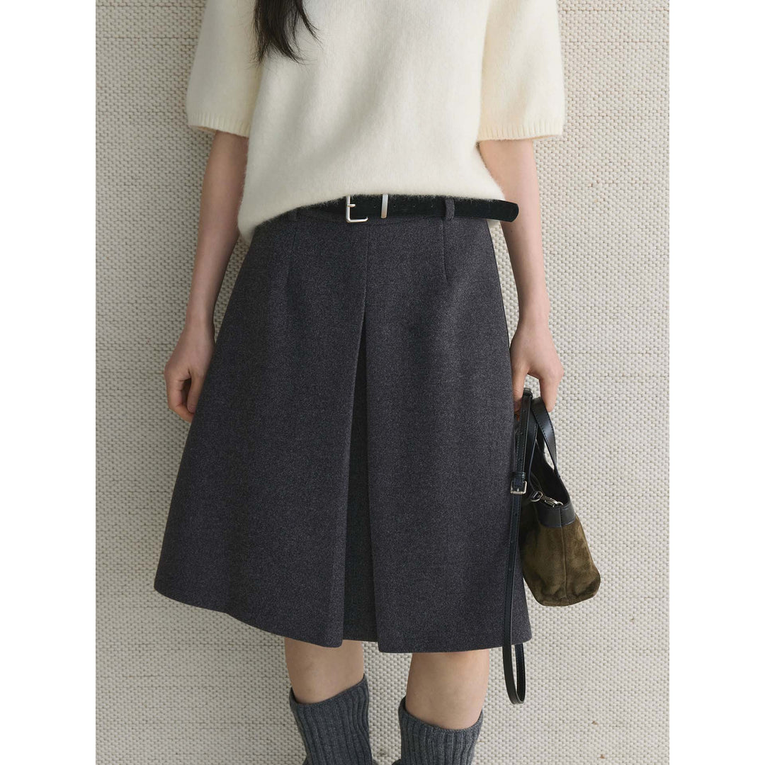 Women's Wool Blend Midi Skirt with Pleats and Tailored Fit Amarae