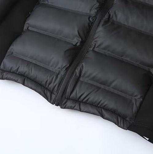 Women Hybrid Padded Jacket with Softshell Sleeves and Hood Amarae