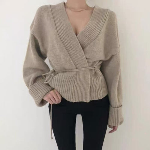 Women’s wrap knit jacket with structured design and wide sleeves Amarae