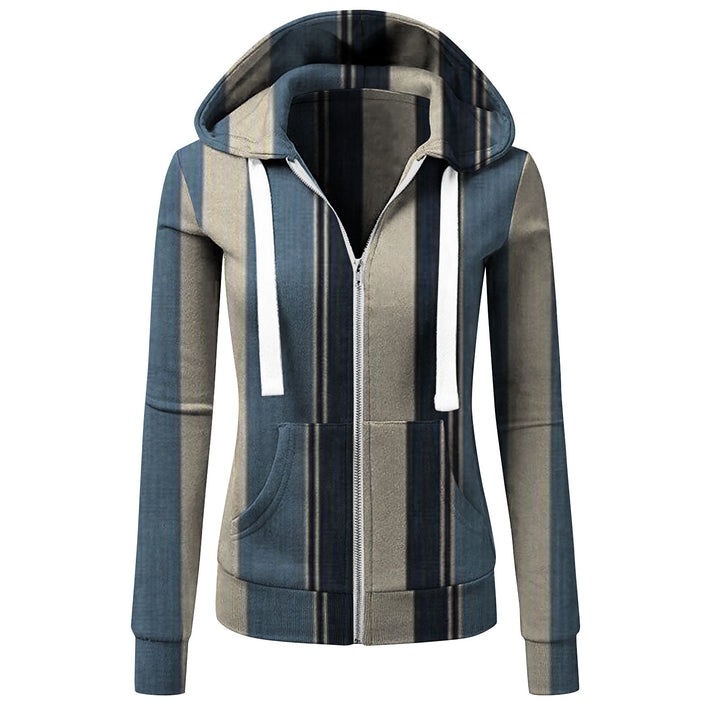 Women's Striped Hooded Jacket with Zipper, Kangaroo Pocket and Drawstring Amarae
