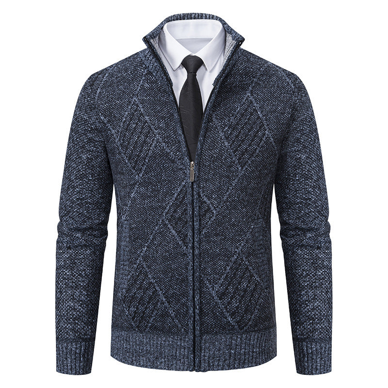 Men's knit jacket with high collar and elegant cable pattern Lune London