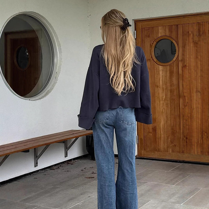 Women's Oversized Cropped Jacket with Wide Trumpet Sleeves and Button Cuffs Amarae