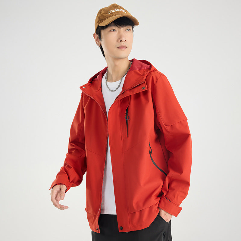 Men's lightweight breathable two-layer rain softshell jacket with adjustable hood and chest pocket Amarae