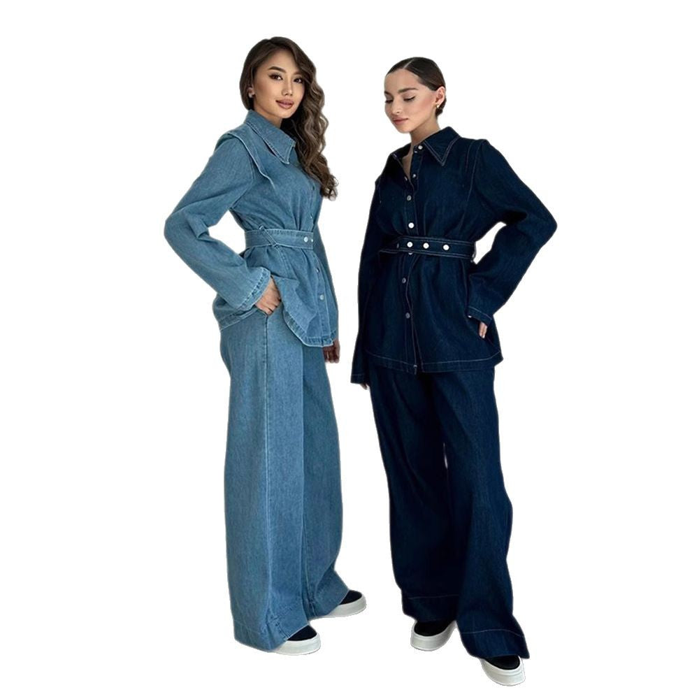 Denim jumpsuit for women with stylish belt and wide legs Lune London