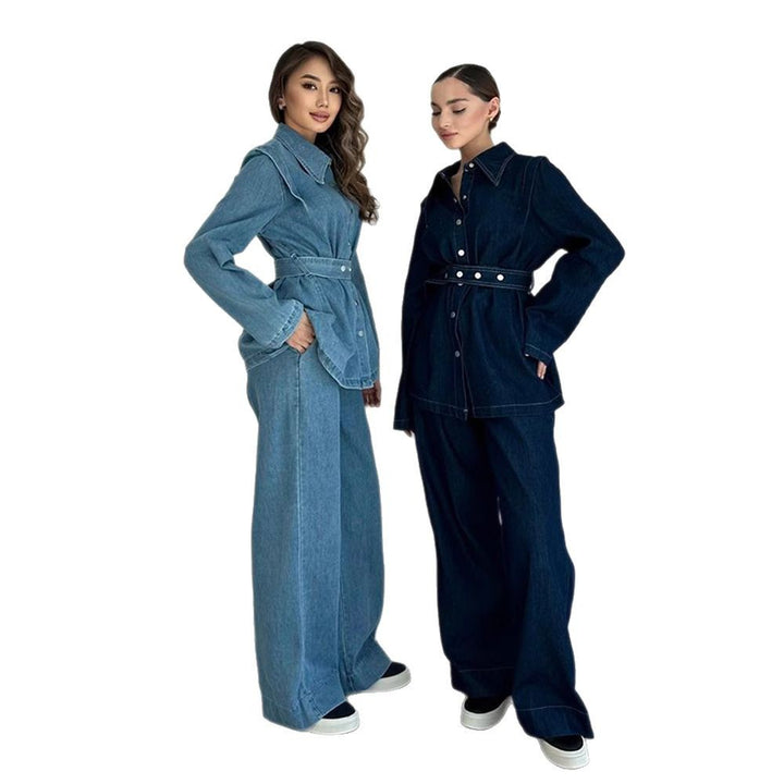 Denim jumpsuit for women with stylish belt and wide legs Lune London