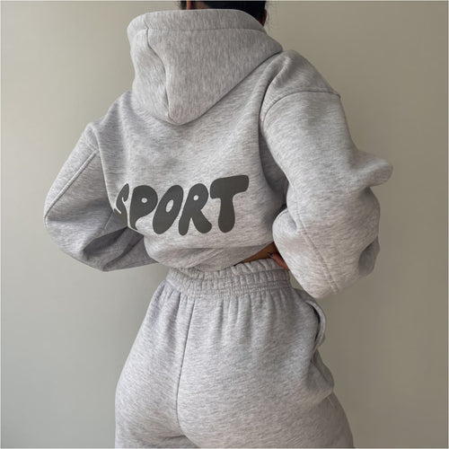 Women's Casual Sport Hoodie and Jogging Pants Set with High Waist and Soft Material