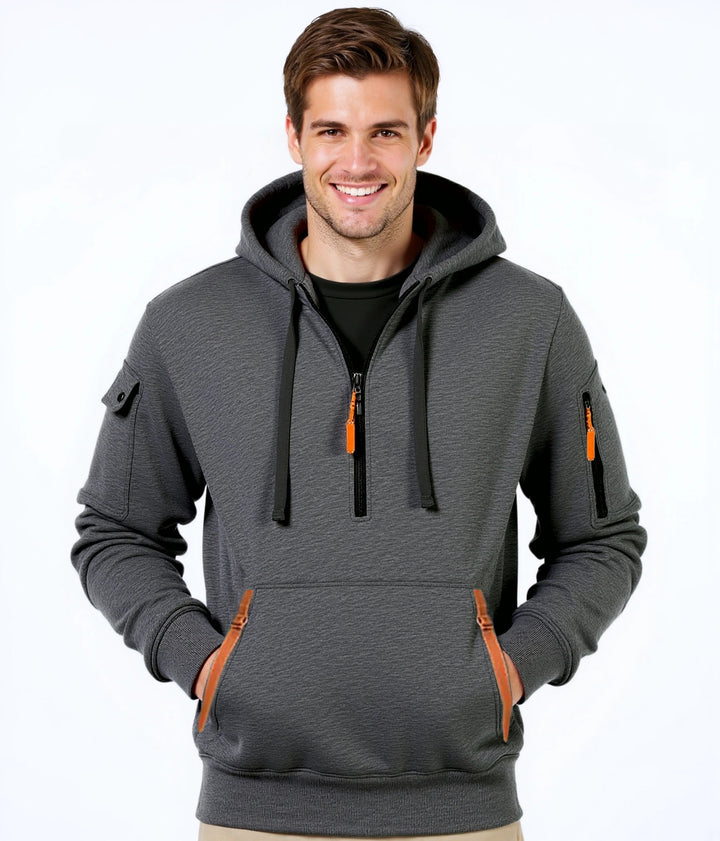 Fashionable men's hoodie with an innovative pocket solution Lune London