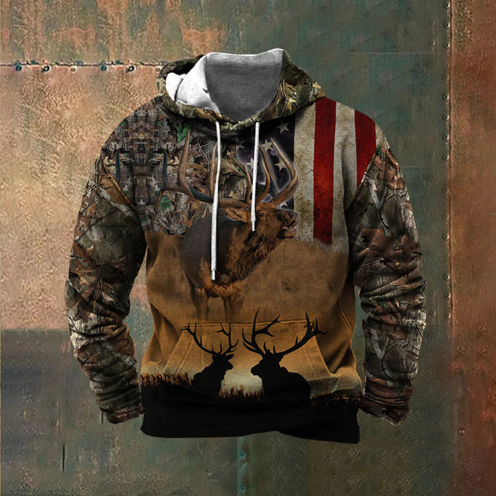 Hooded sweatshirt for men with impressive wild animal print and patriotic accents Lune London