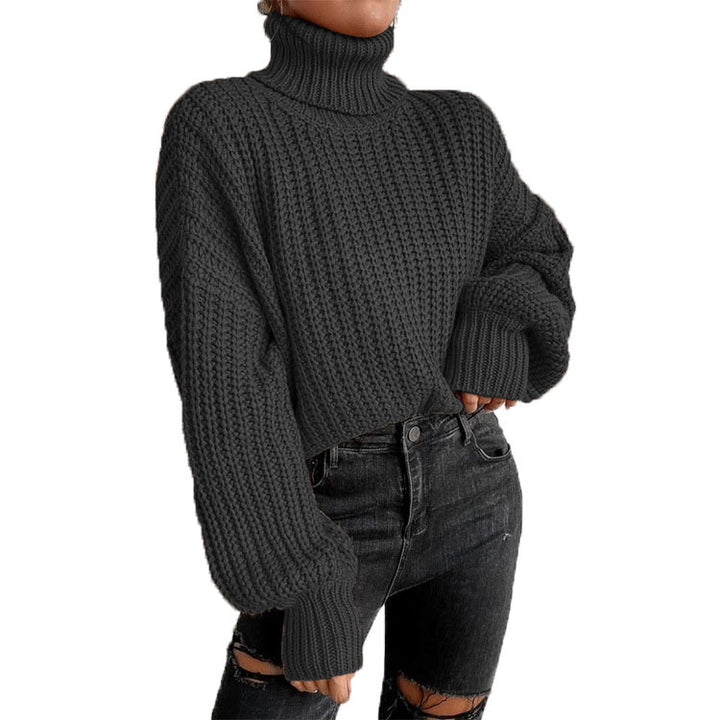 Thick knitted sweater for women with high collar and dropped shoulders Lune London