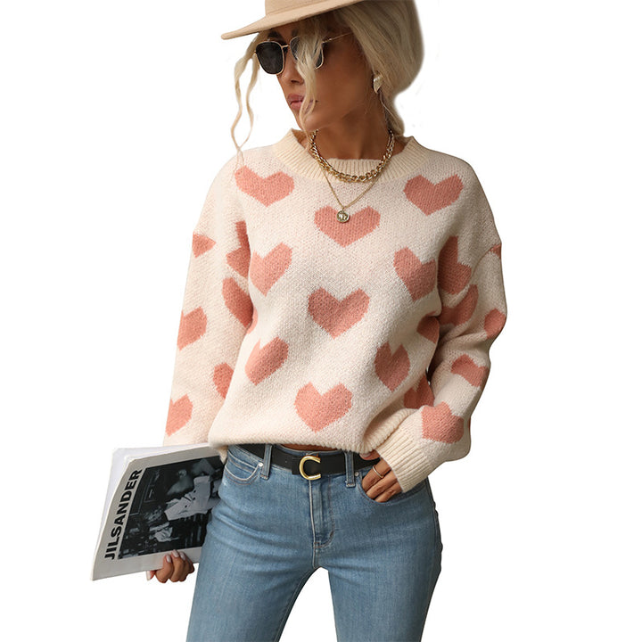 Knit sweater for women with heart pattern and relaxed fit Lune London