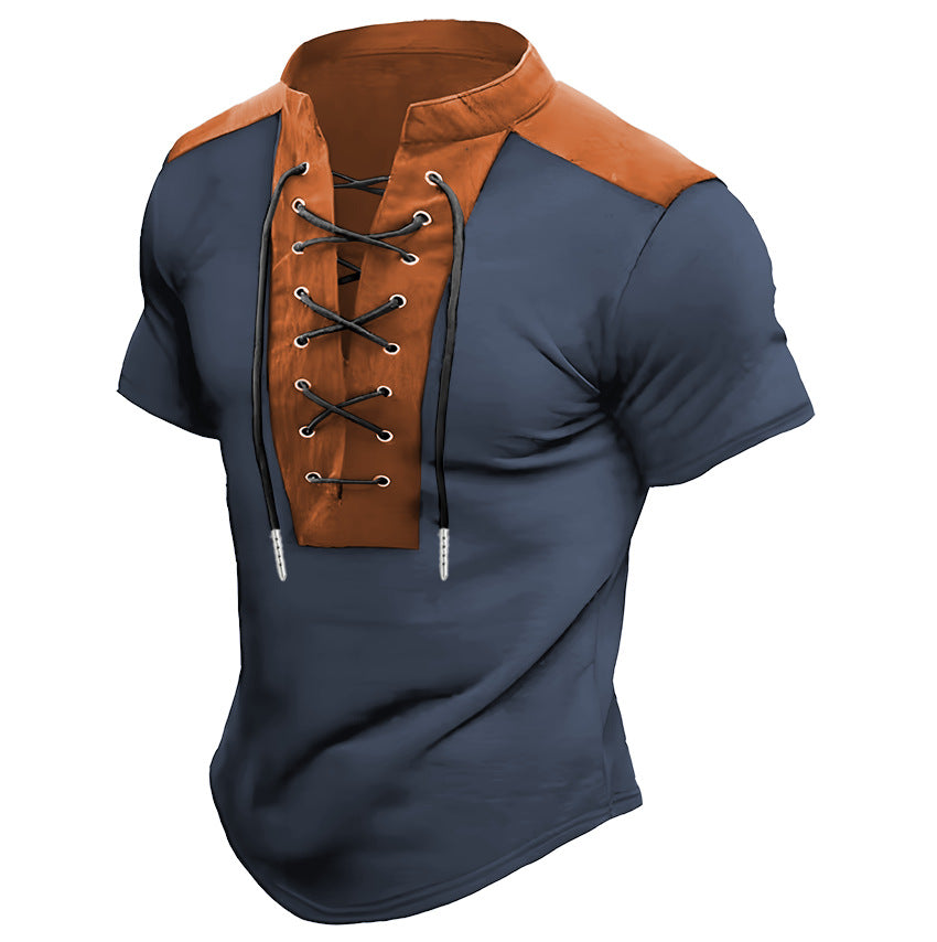 Men Leisure Short Sleeve Lace-Up Top Amarae