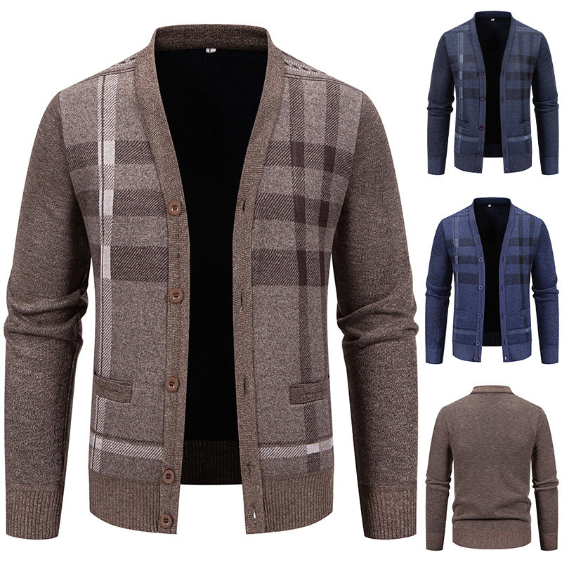 Men's knit jacket with a trendy plaid pattern and practical buttons Lune London
