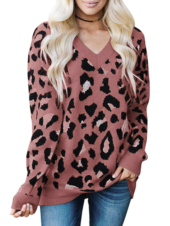 Women’s sweater with leopard pattern and V-neck Lune London