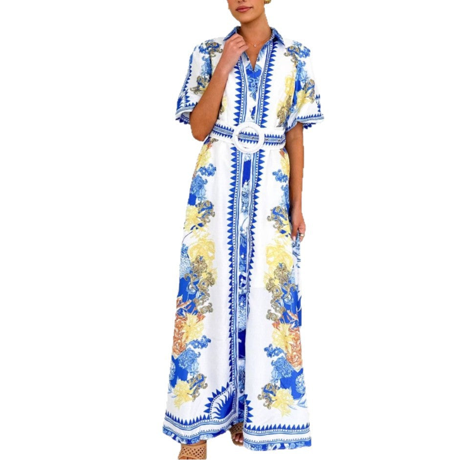 Ladies Elegant Maxi Dress with Floral Design and Slit Hem Lune London