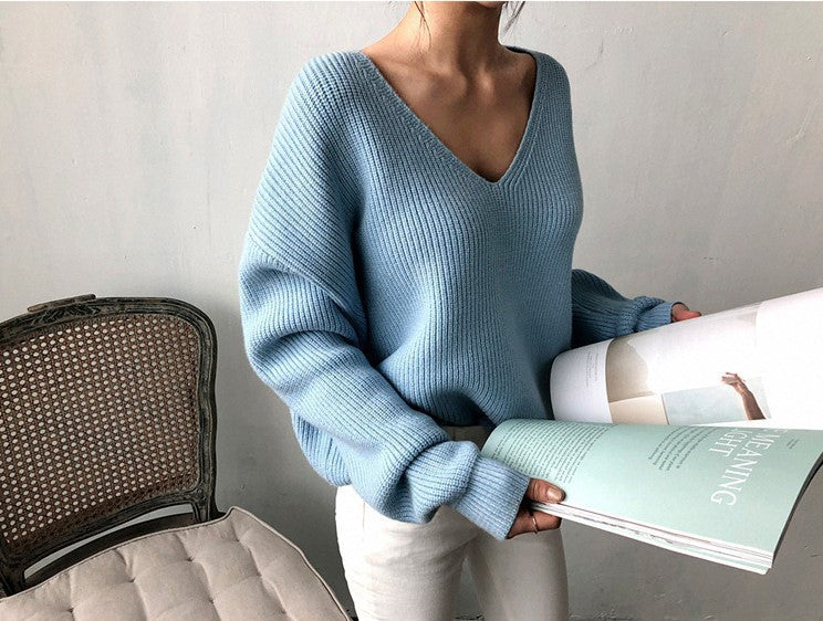 Pull-over pour femmes confortable avec col en V et texture côtelée Chic & Stil