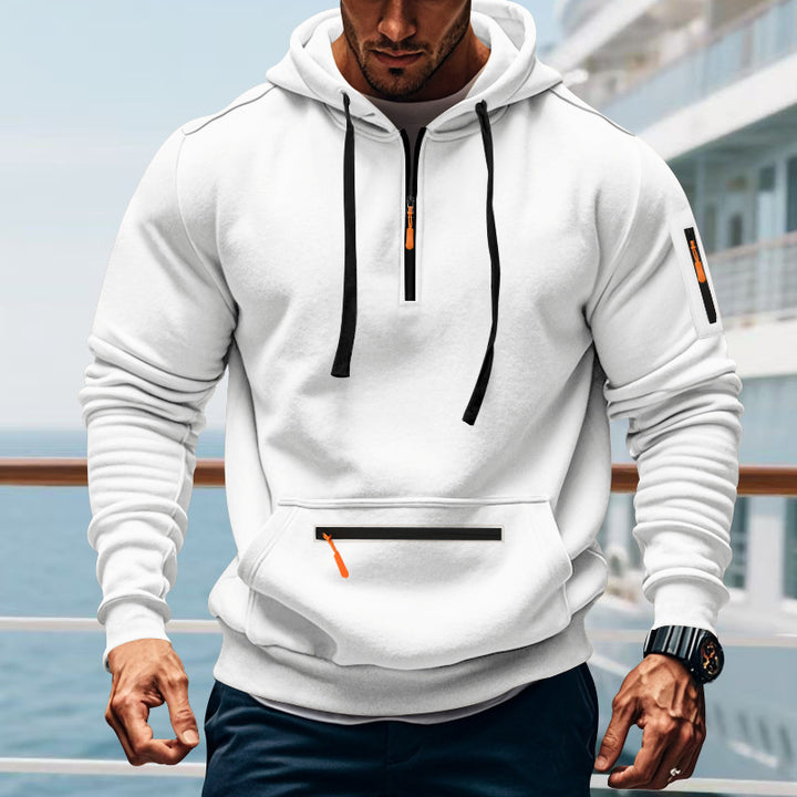 Men's sporty hooded sweatshirt with half zip trendy and practical pockets Lune London