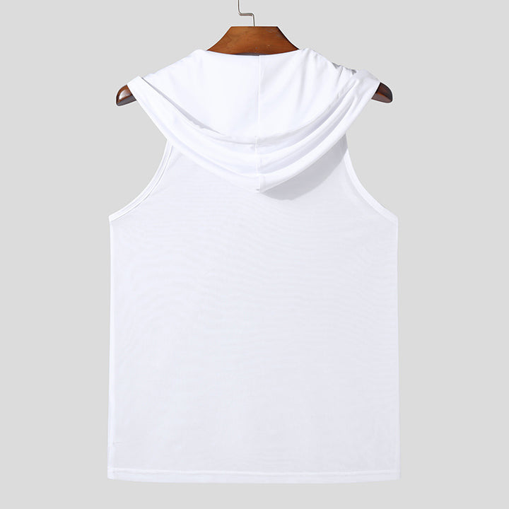 Men's Breathable Sports Tank Top with Hood and Practical Laces Lune London
