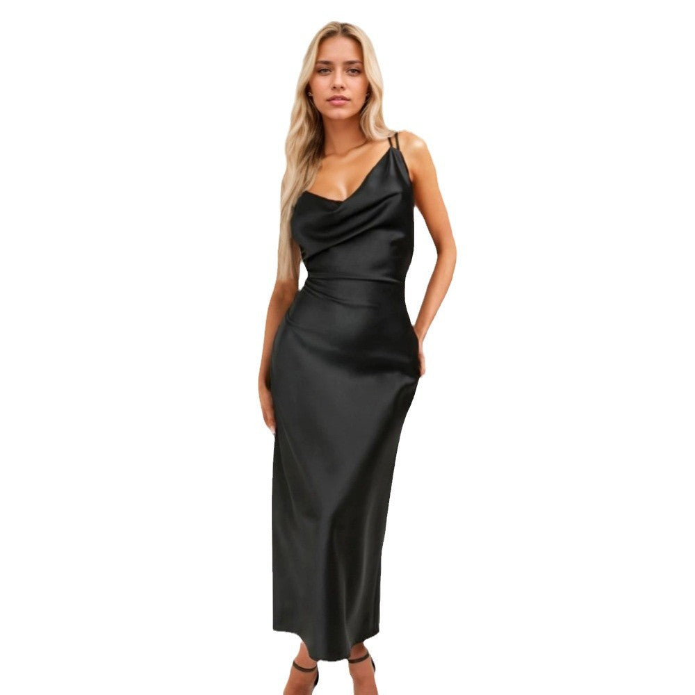 Elegant maxi dress for women with draped neckline and slim silhouette Chic & Stil