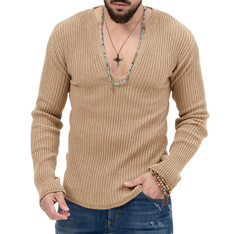 Men's fashionable V-neck sweater with structured ribbed design Lune London