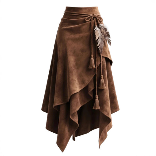 Jupe portefeuille décontractée pour femmes en matériau velouté avec un détail de laçage raffiné Chic & Stil