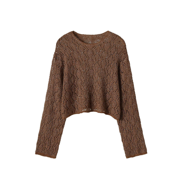 Women's Loose Crocheted Cropped Sweater with Wide Fit Amarae