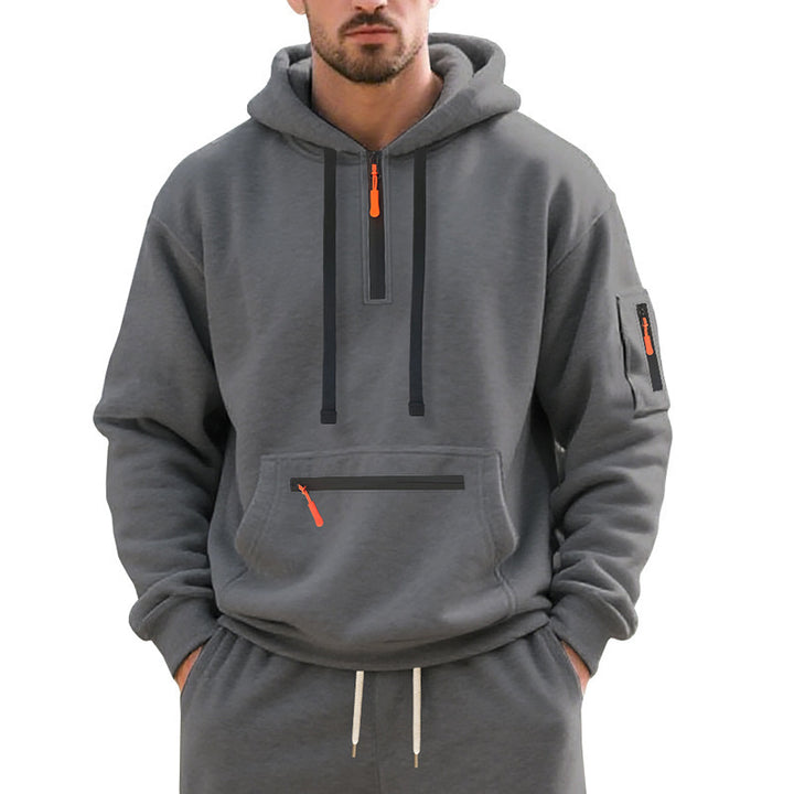 Trendy men's hoodie with innovative zipper elements Lune London
