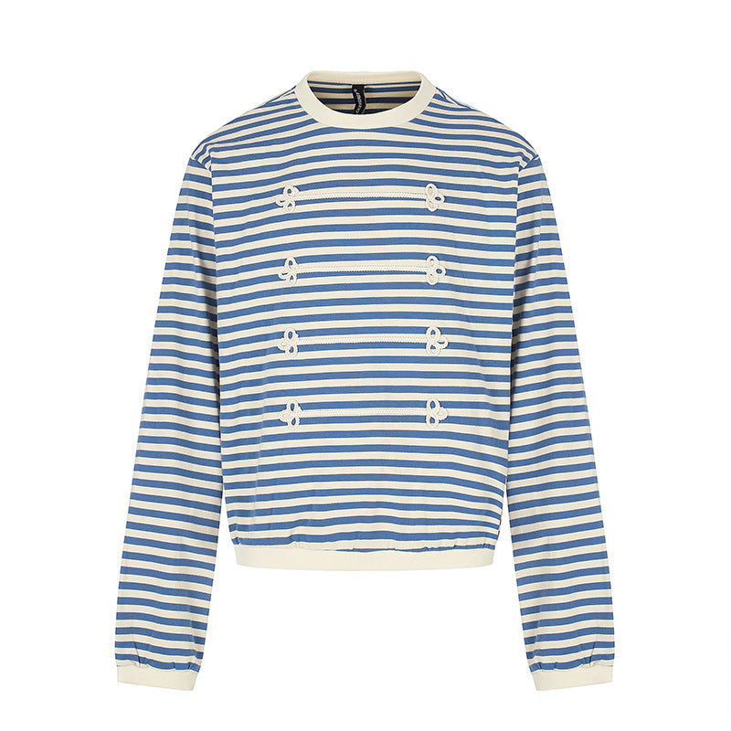 Women Striped Sweatshirt with Maritime Knot Applications Amarae