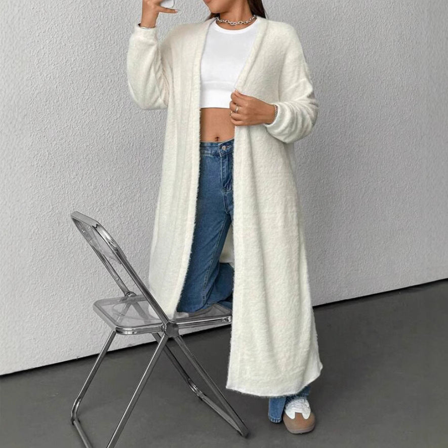 Ladies Long, soft cardigan with tie belt and V-neck Lune London