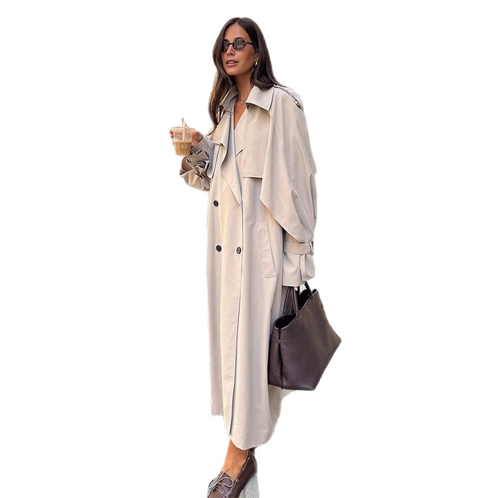 Women Oversize Trench Coat made of lightweight Gabardine with shoulder flaps and waterfall collar Amarae