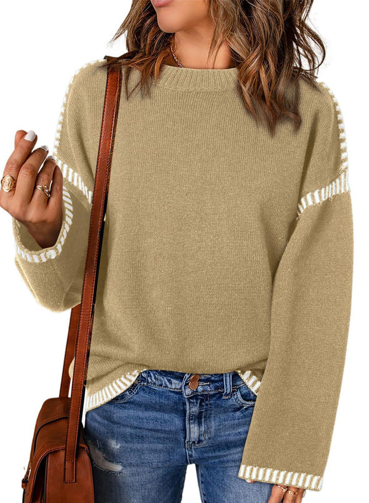 Pull-over tricot décontracté pour femmes avec des bords contrastés et une coupe décontractée Lune London