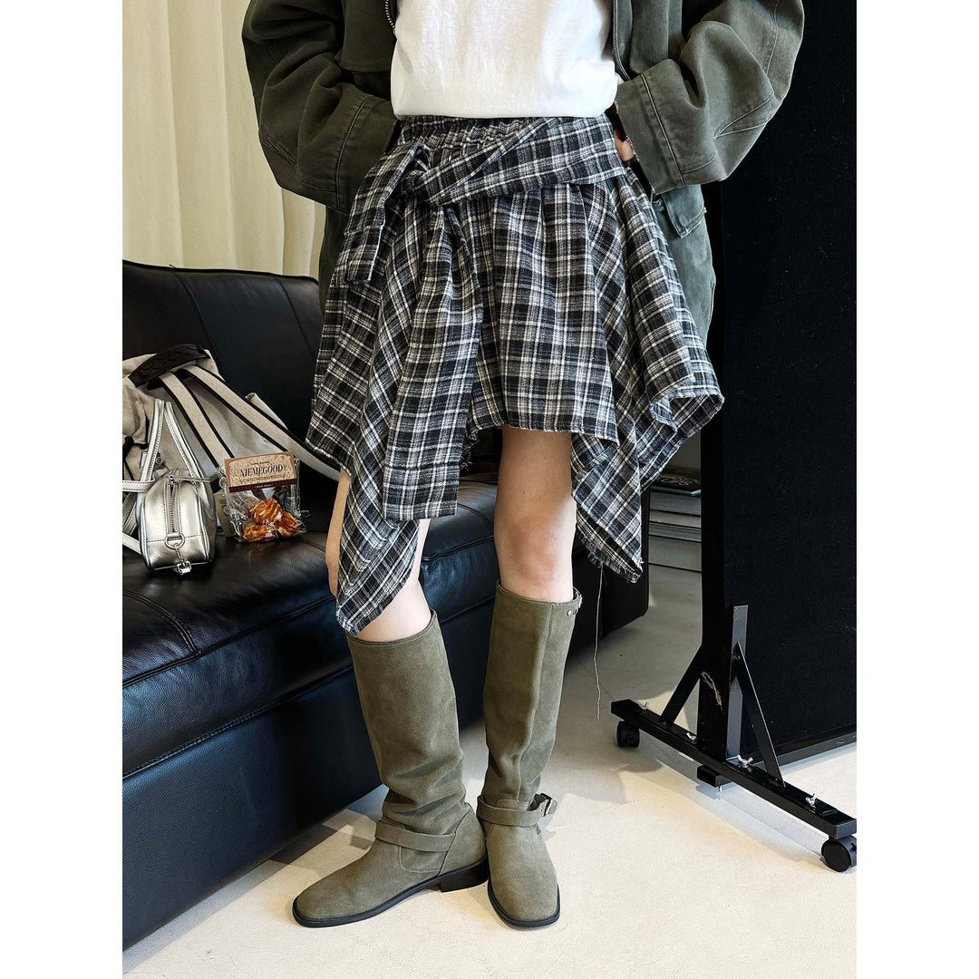 Women's Slouch Knee Boots made of Suede with Adjustable Buckle Strap Amarae
