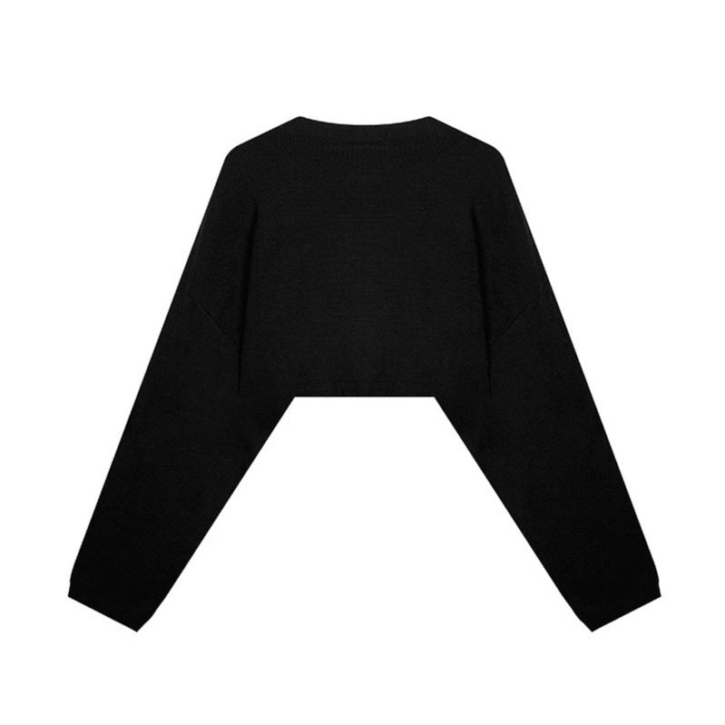 Women's Cropped Knit Sweater with Wide Raglan Sleeves and Statement Print Amarae