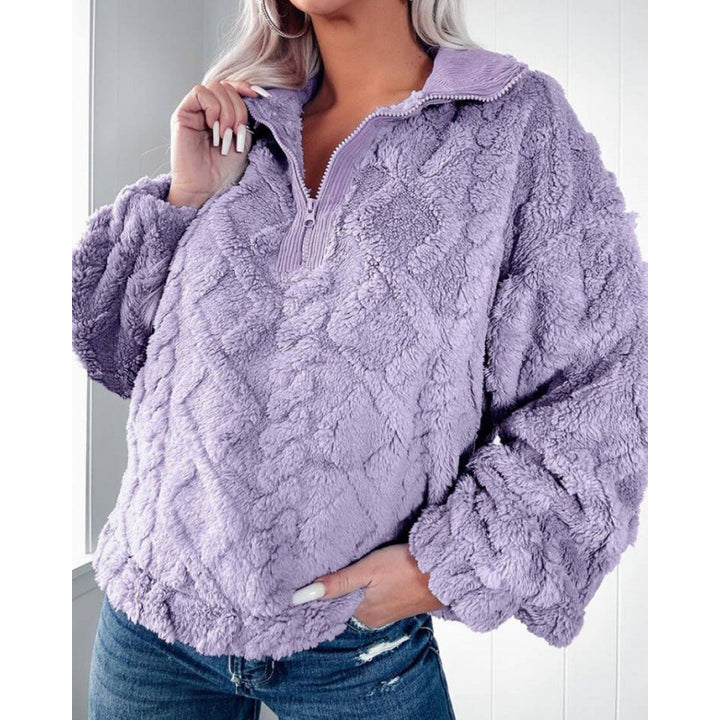 Pull en polaire confortable pour femmes avec col montant et fermeture éclair Chic & Stil
