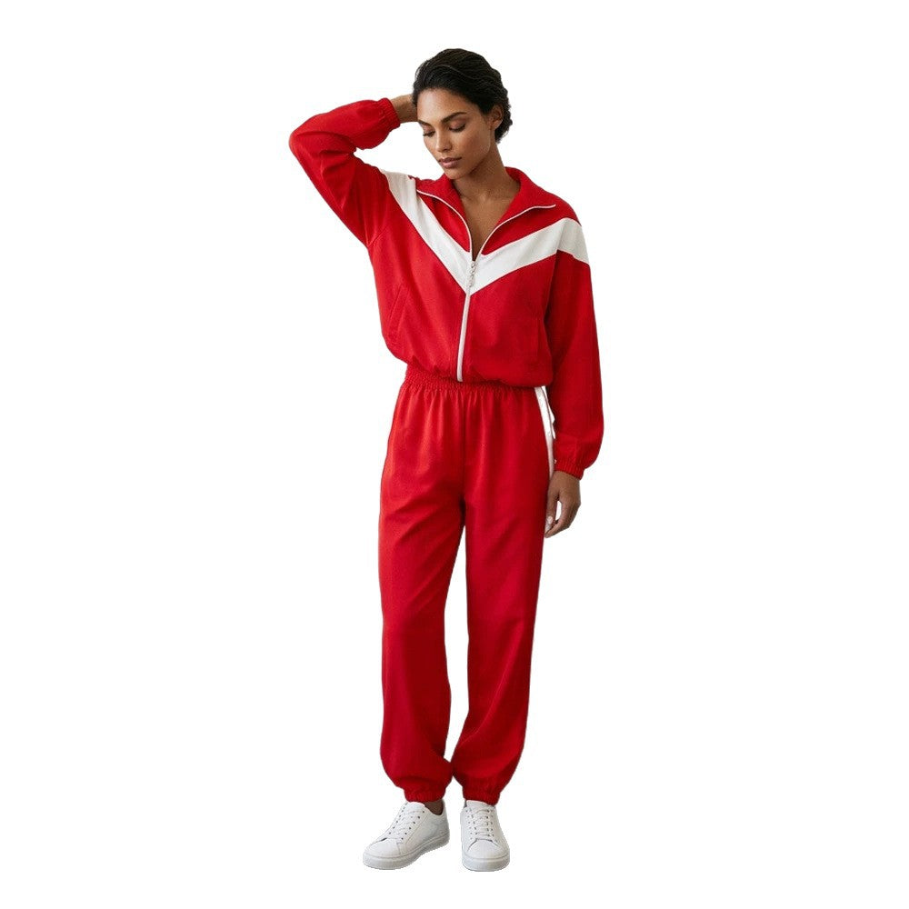 Women's Retro Tracksuit with Zip Jacket and Elastic Waist Pants Amarae