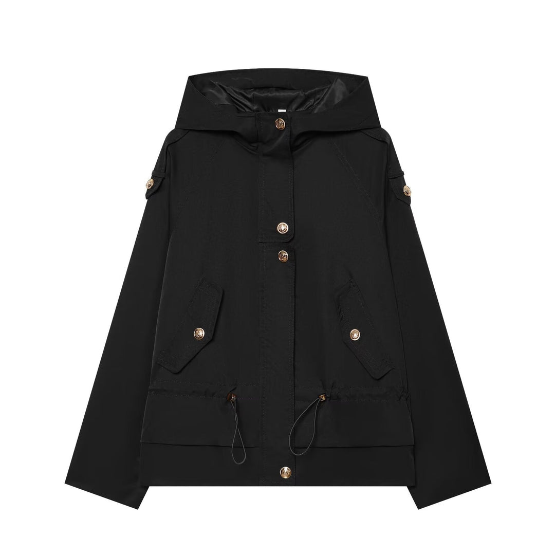 Women's short parka with hood, drawstring waist and flap pockets Amarae