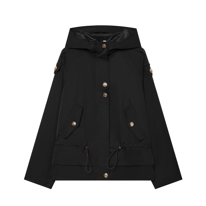 Women's short parka with hood, drawstring waist and flap pockets Amarae