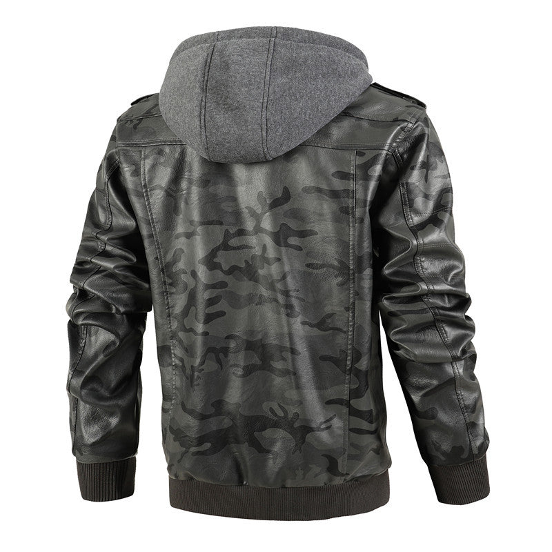 Faux leather jacket for men with removable hood and multifunctional pockets Lune London