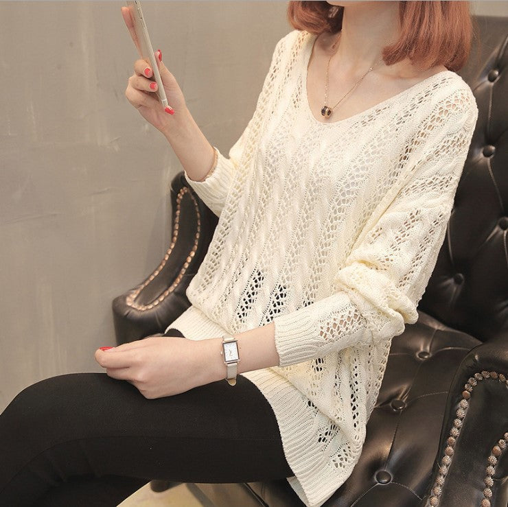 Pull en maille décontracté pour femme avec col en V et structure en dentelle fine Chic & Stil