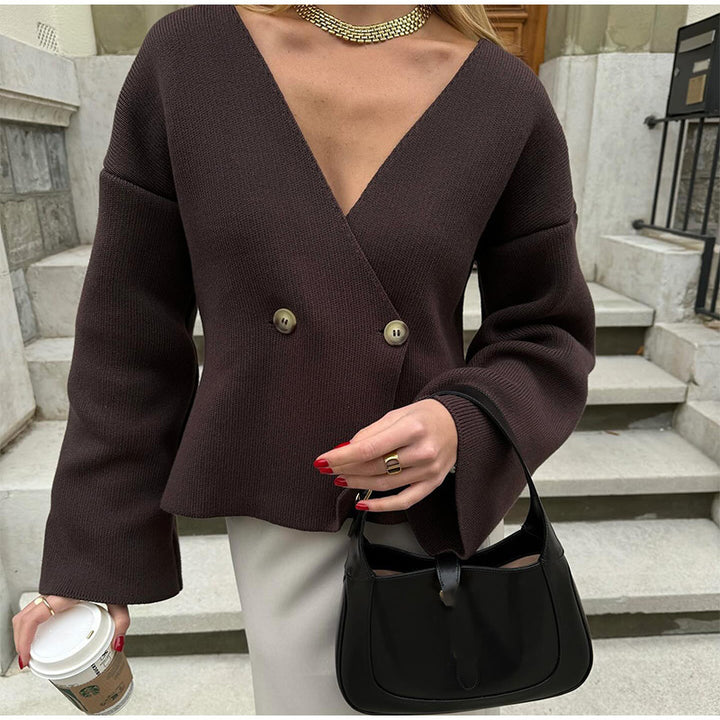 Women's cardigan wrap look with deep V-neck and bell sleeves Amarae