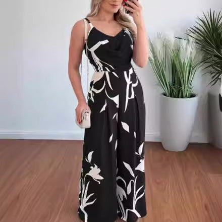 Ladies Floral Printed Wide Leg Jumpsuit Lune London