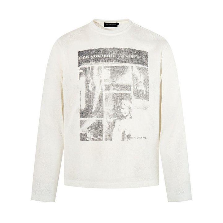 Men's sweatshirt with vintage photo collage print, straight cut and round neck Amarae