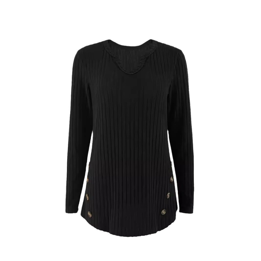 Ribbed sweater for women with trendy button details Lune London