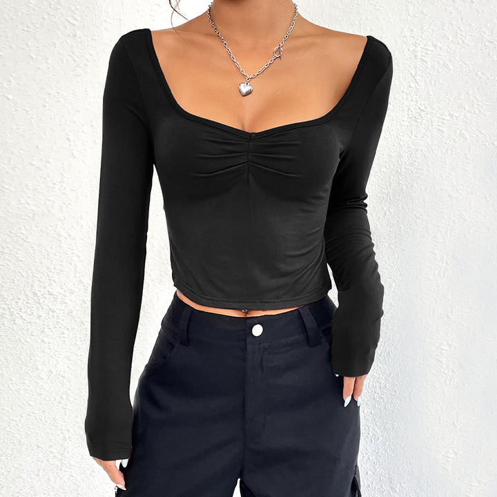 Haut court long à manches longues élégant pour femmes avec effet de gathering chic Chic & Stil