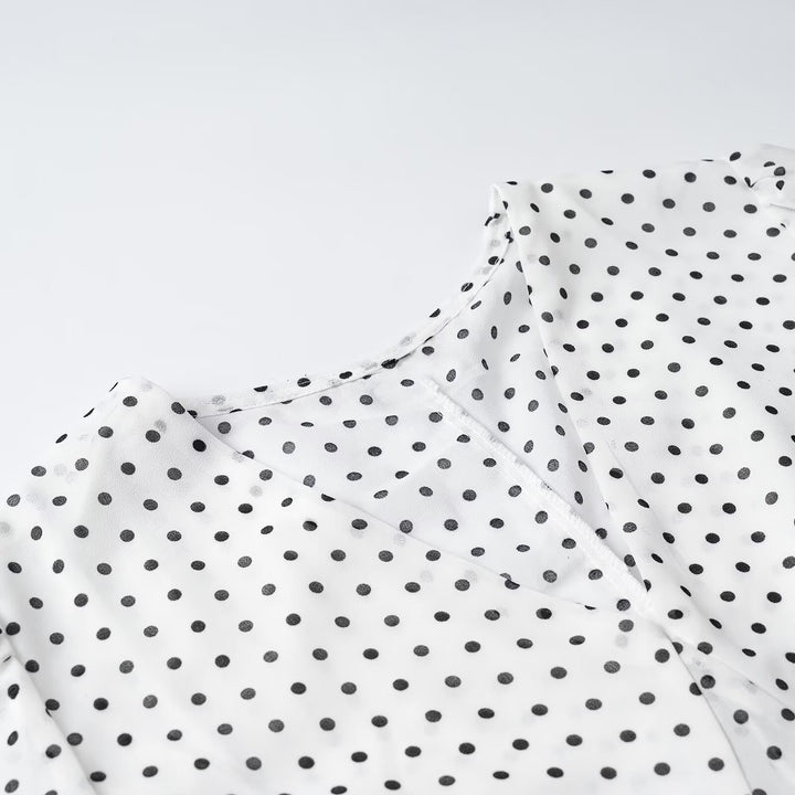 Women's wrap blouse with tie scarf, V-neck and polka dot design Amarae