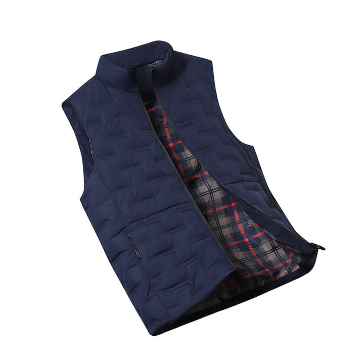 Men's Quilted Padded Vest with Checked Lining and Stand-Up Collar Amarae