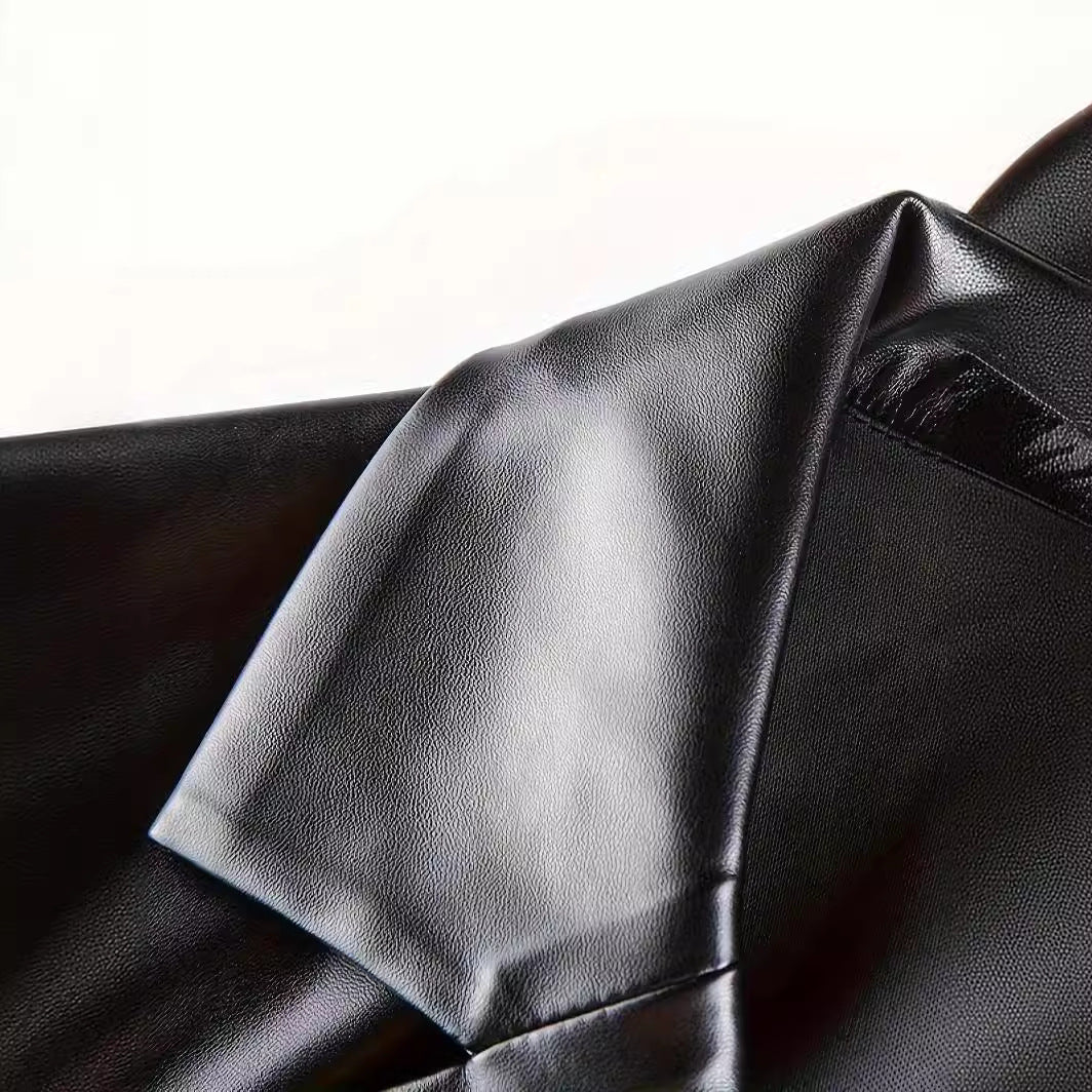 Women Oversized Blazer in Leather Look with Structured Shoulders Amarae