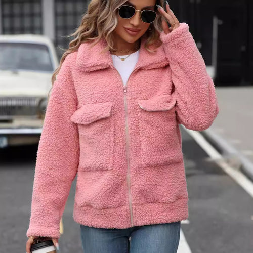 Lady soft jacket with large front pockets and zipper Amarae