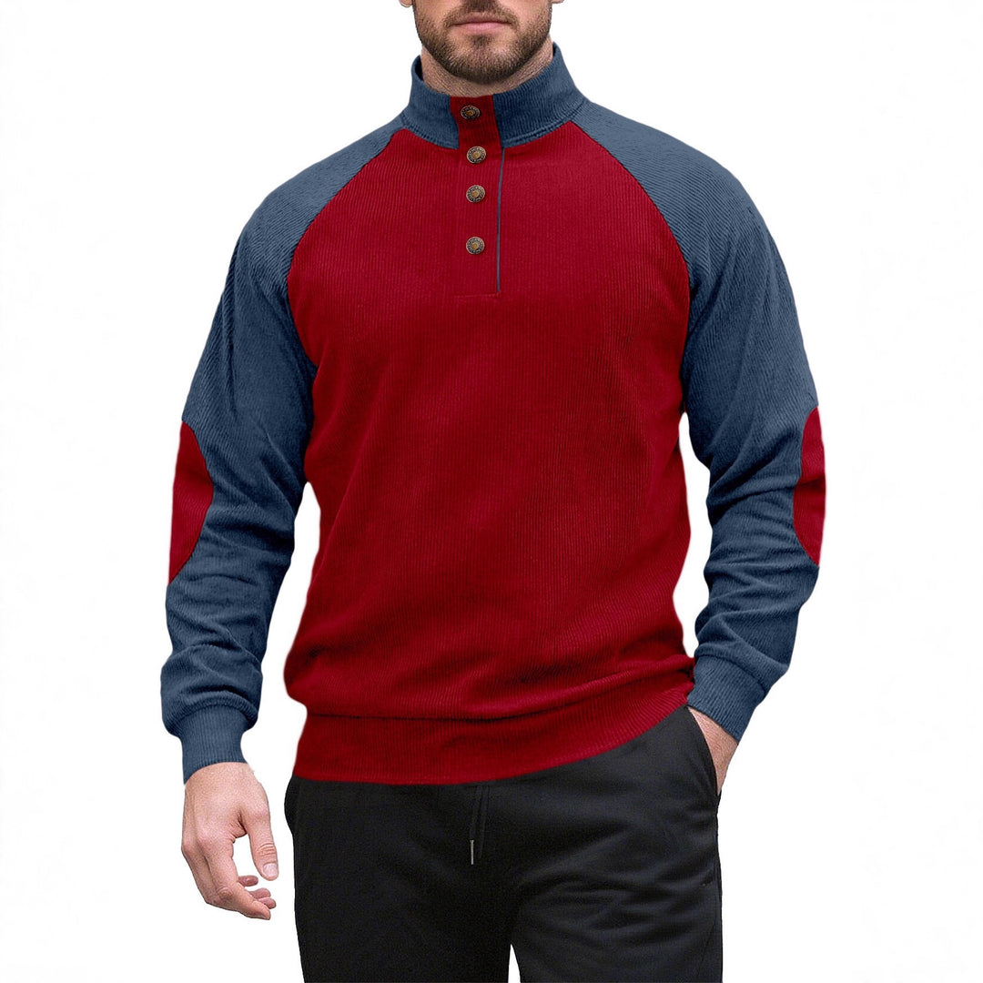 Knitted sweater for men with modern high collar and button placket Lune London
