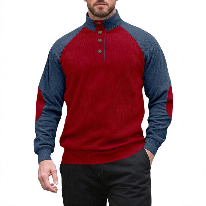 Knitted sweater for men with modern high collar and button placket Lune London