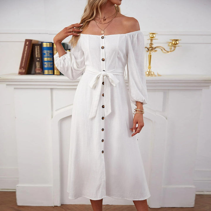 Robe maxi femme à épaules dénudées et boutons décoratifs Chic & Stil